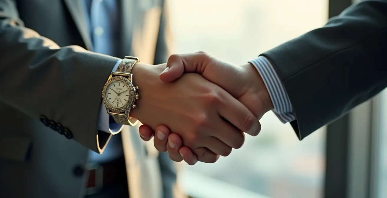 Gros plan sur une poignée de main professionnelle dans un environnement d'affaires élégant