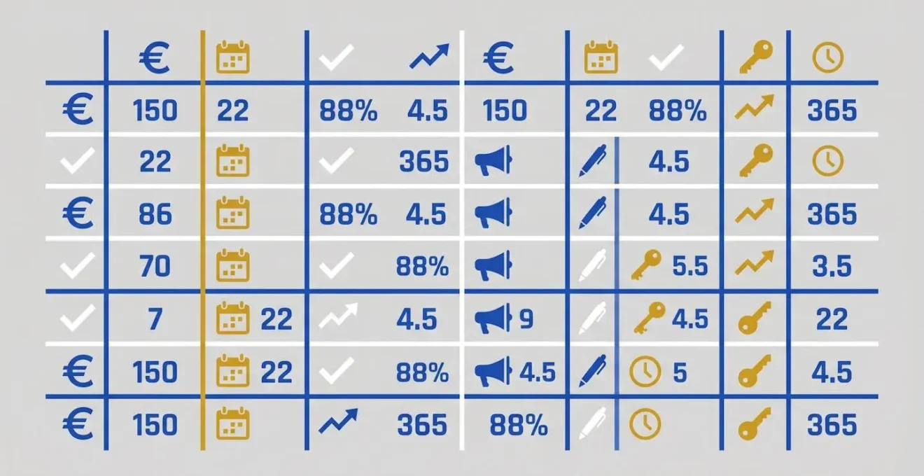 Tableau comparatif stylisé avec icônes et chiffres représentant les avantages sociaux.